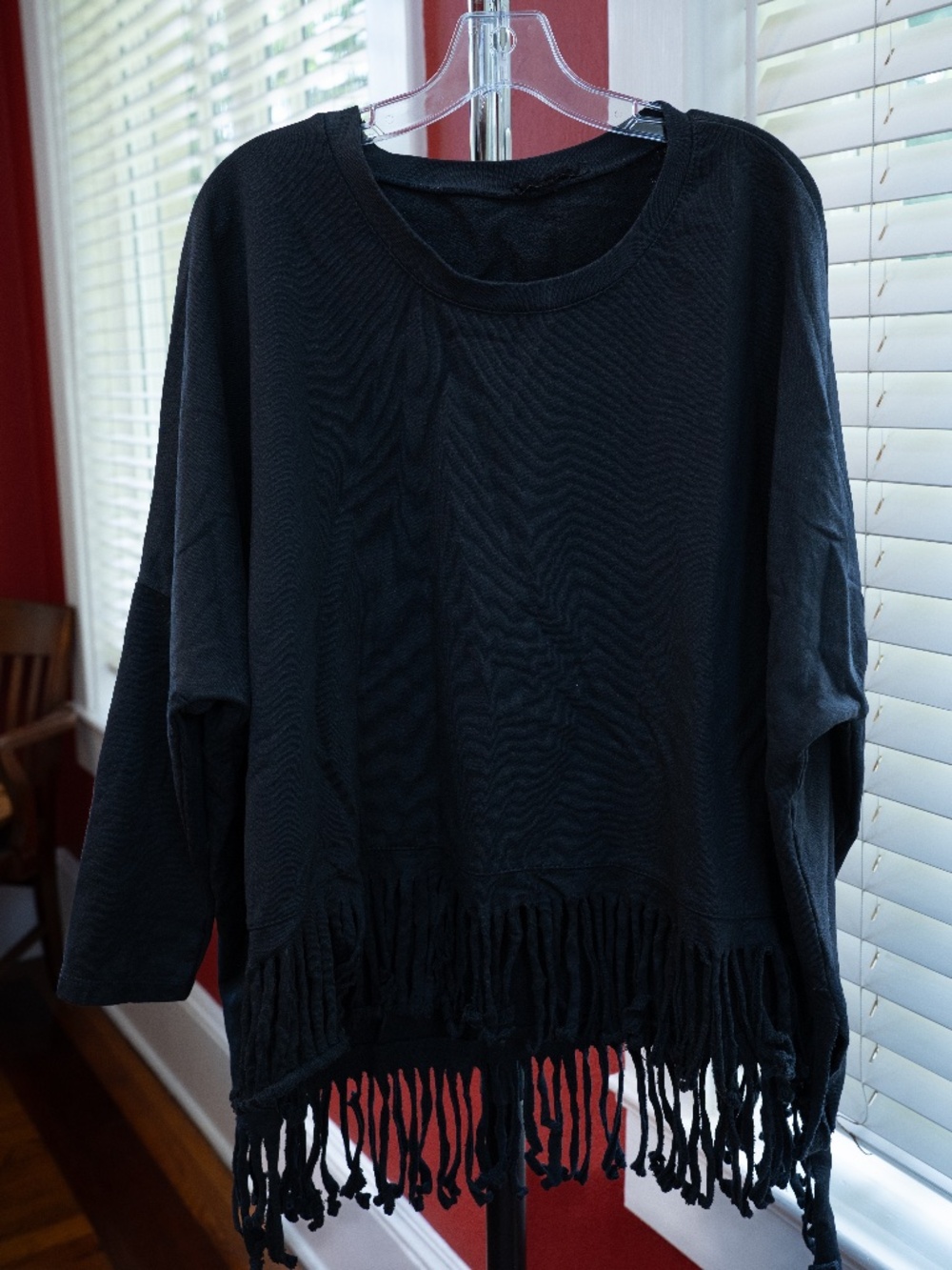 Black Trendy Crew Neck Fringe Sweater